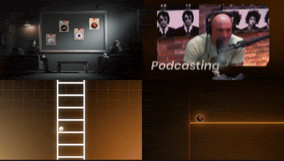 Podcast visuals with animated diagrams and typography