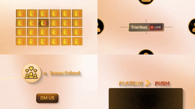 Animated reel edit with amber graphics and tiled frames