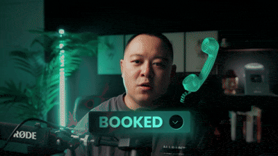Presenter with animated phone and booking graphics